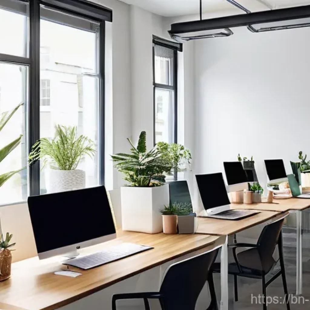 공유 오피스 임대 - **Prompt for Focused Work and Modern Comfort:**
    "A clean, brightly lit, modern co-working space ...