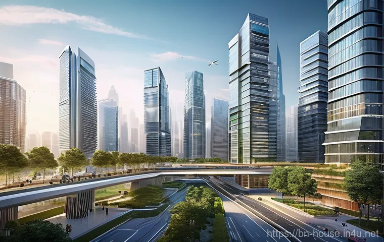 토지 분양 정보 - **Prompt:** A bustling, futuristic urban development at the edge of a thriving metropolis. The scene...