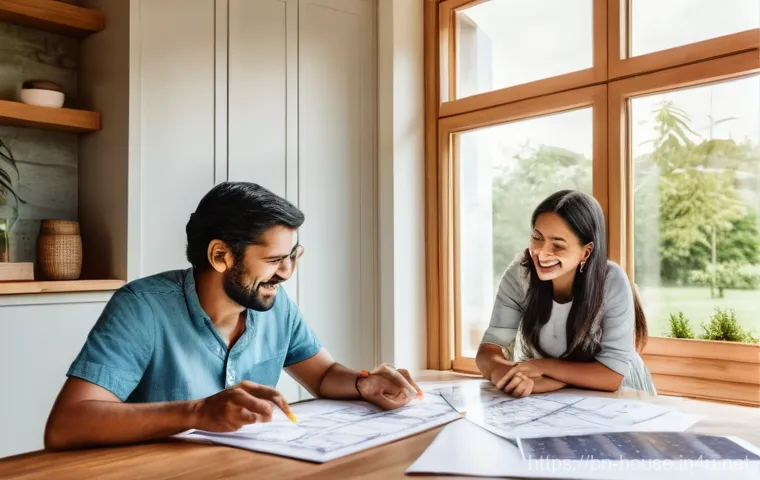 주택 청약통장 활용법 - **Prompt:** A Bengali couple, smartly dressed, in a professional and welcoming bank consultation roo...