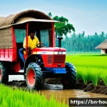 농촌 정착 지원 정책 - A vibrant rural Bengali farming scene showcasing modern agricultural technology in use: a farmer in ...