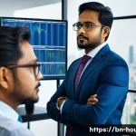 신탁회사와 부동산 투자 - A professional Bangladeshi investment advisor in a modern office setting, reviewing diversified asse...