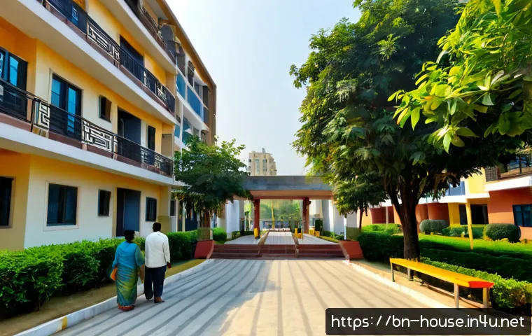 아파트 단지 평가 방법 - Photorealistic wide-angle view of a well-maintained modern apartment complex in a South Asian city, ...